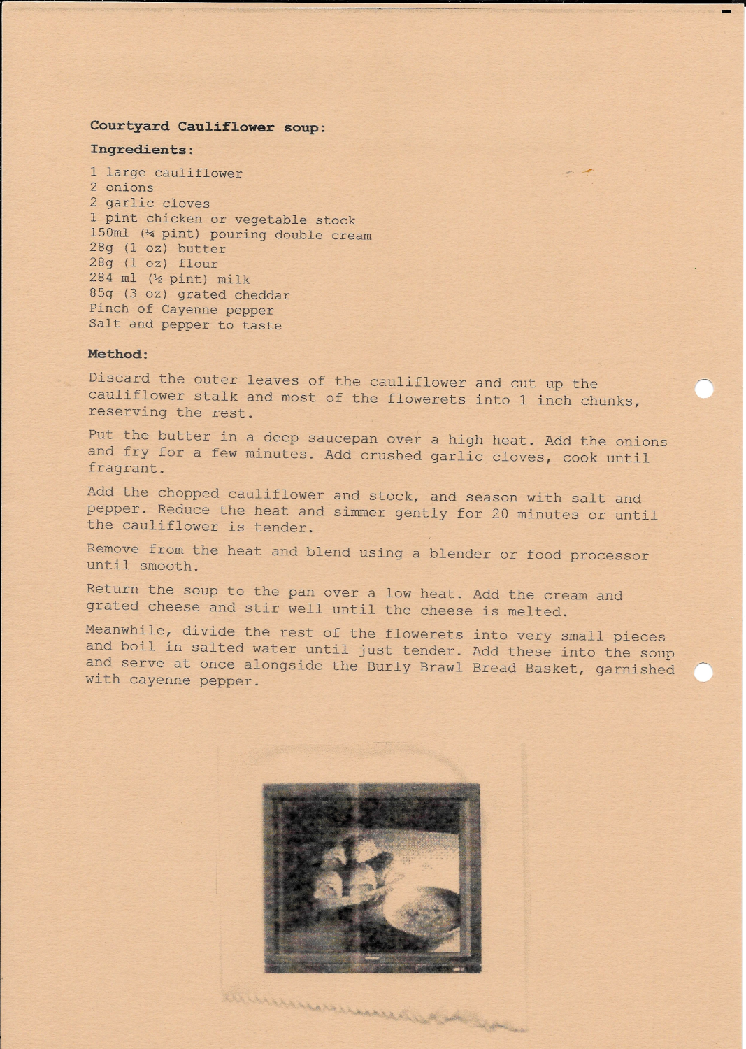 Back of recipe card - The Burly Brawl Bread Basket with Courtyard Cauliflower Soup