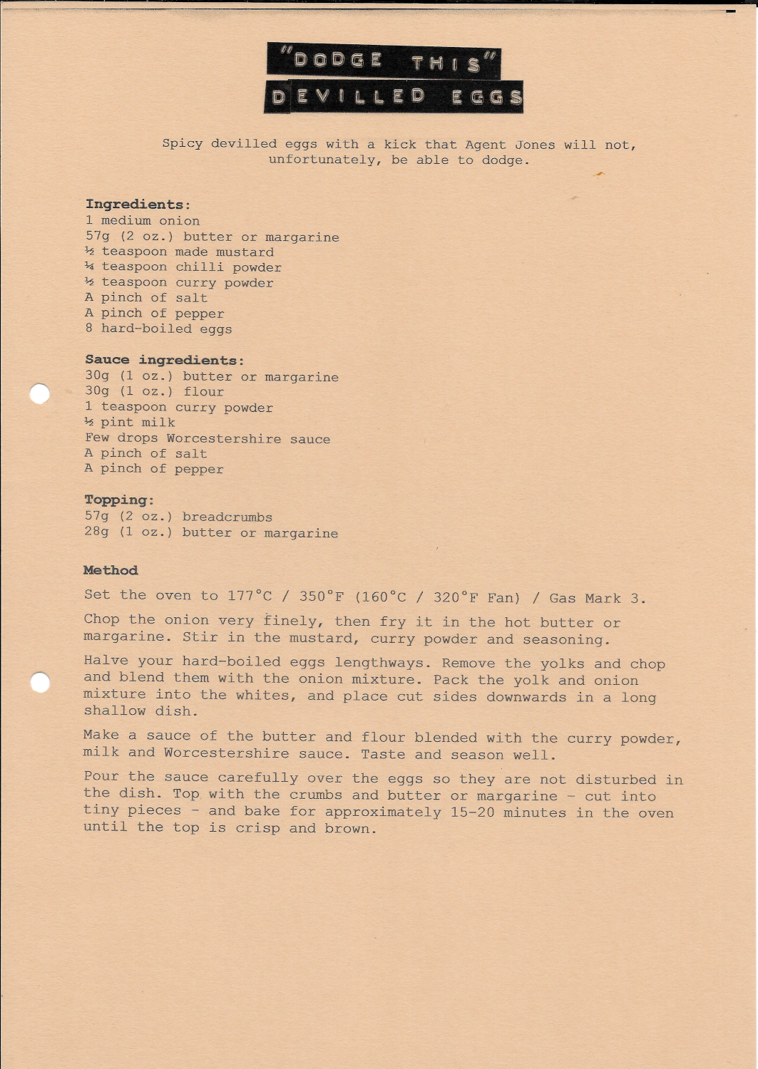 Front of recipe card - Dodge This Devilled Eggs