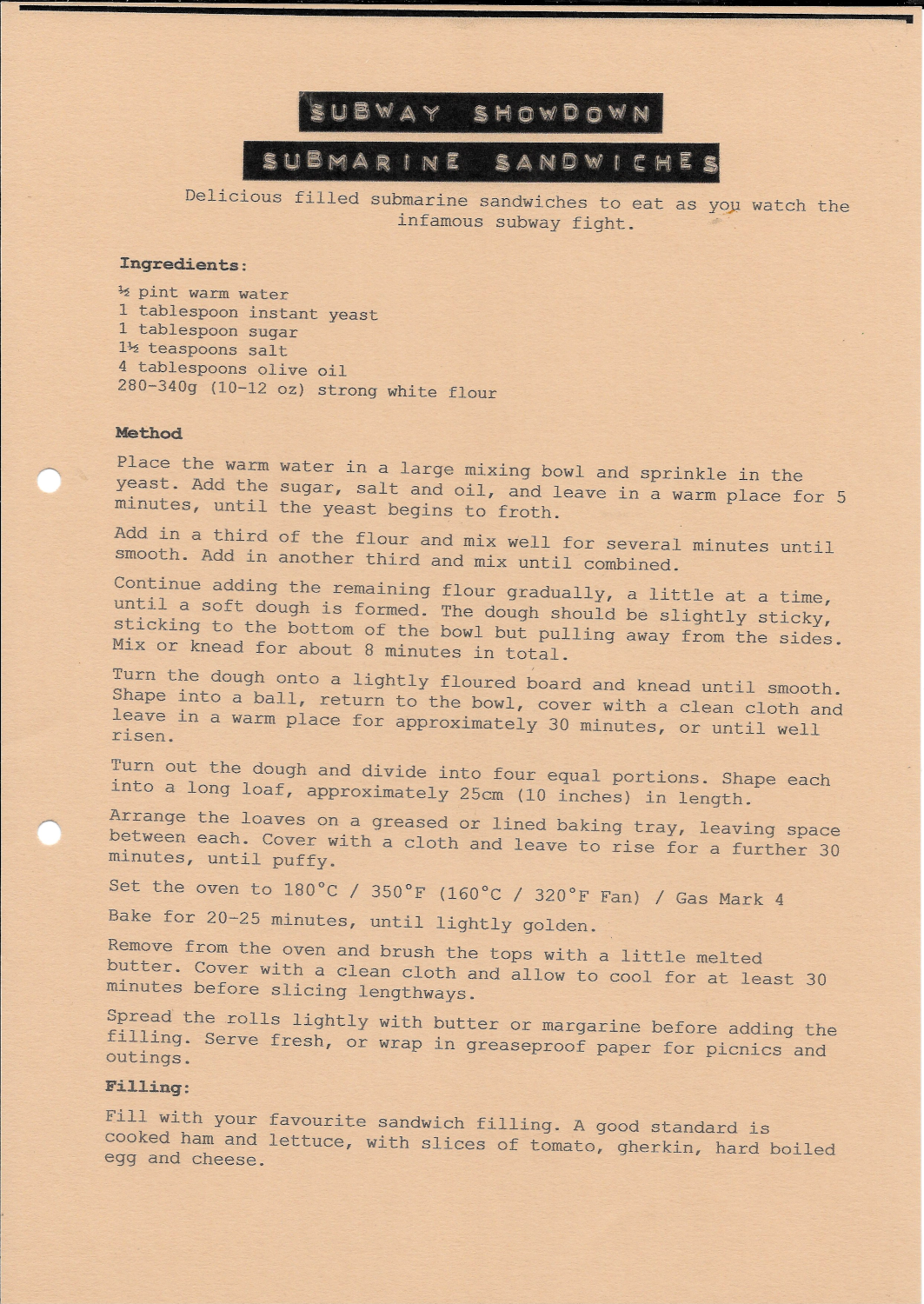 Front of recipe card - Subway Showdown Submarine Sandwiches