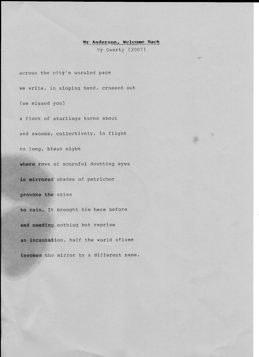 Scan of Mr Anderson, Welcome Back