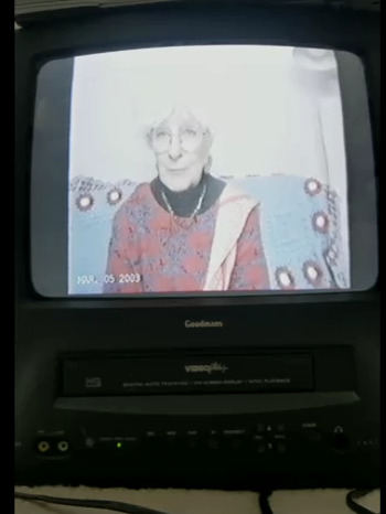 Still from the induction VHS tape showing a paler blue Inevitability Blanket